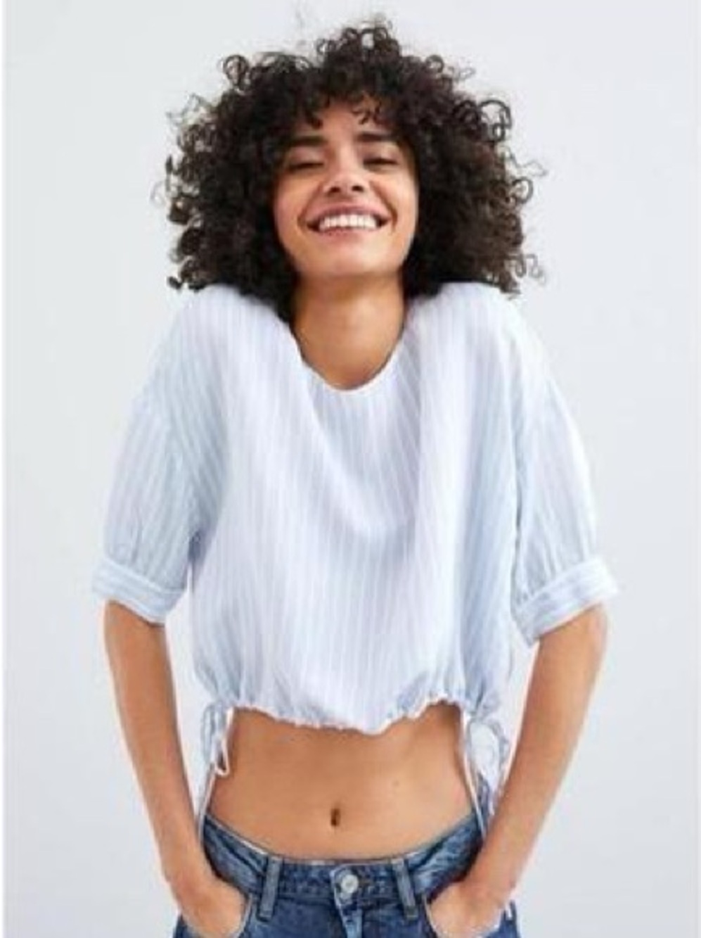Zara Striped Crop Top with Tie Waist